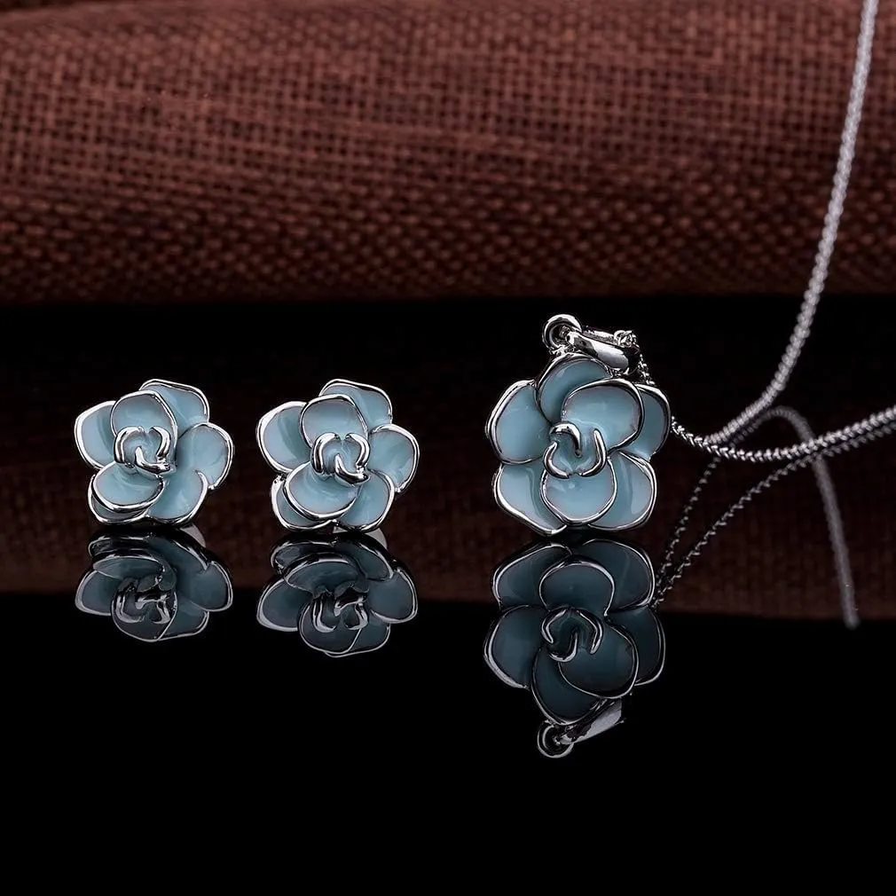 EVEVIC Rose Flower Necklace Earrings Set for Women 18K Gold Plated Hypoallergenic Jewelry Sets