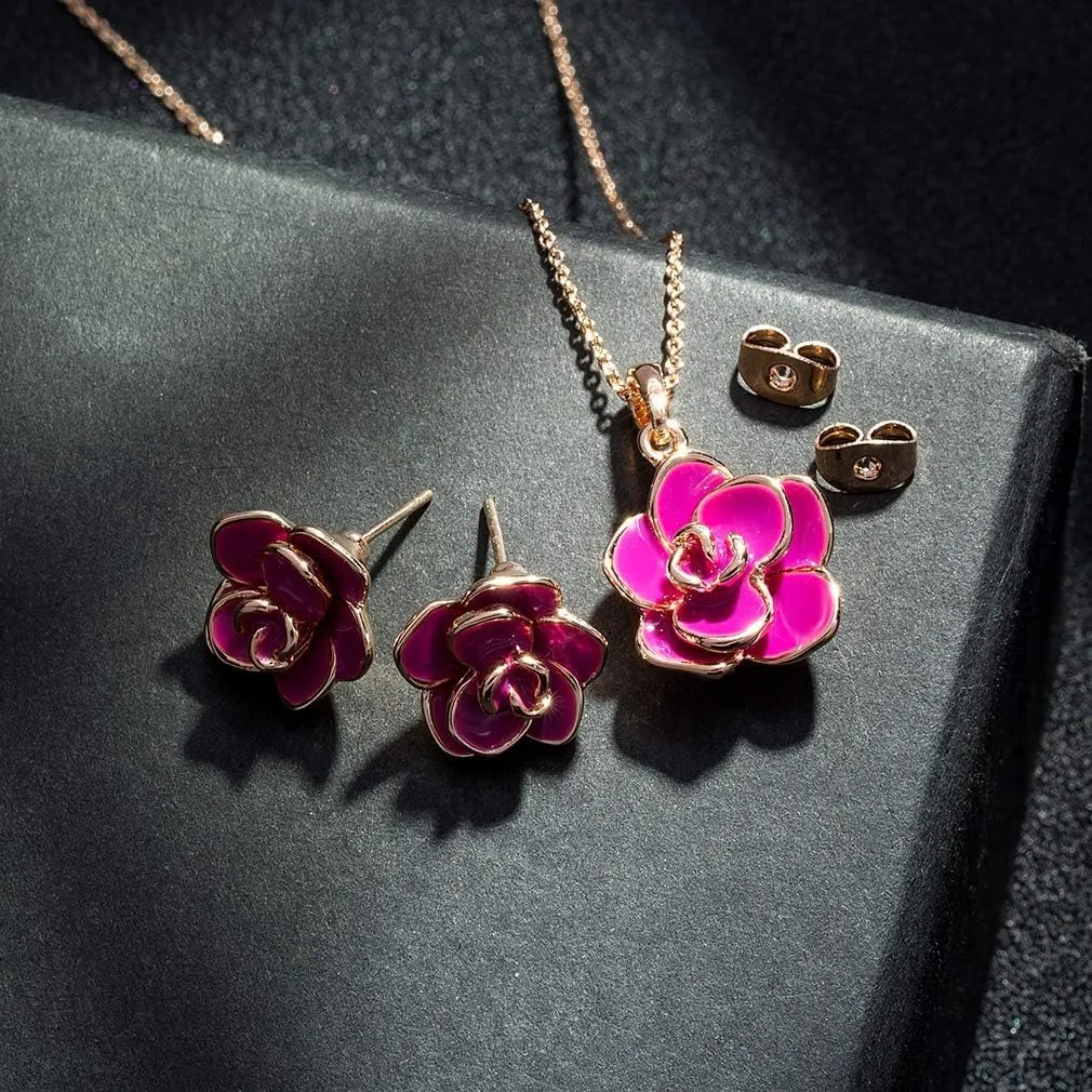 EVEVIC Rose Flower Necklace Earrings Set for Women 18K Gold Plated Hypoallergenic Jewelry Sets