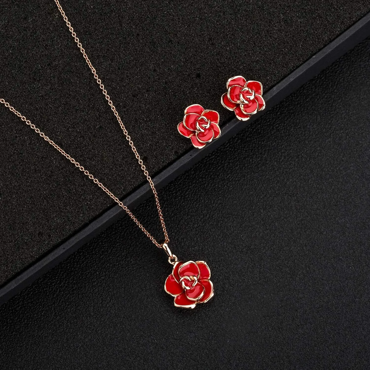 EVEVIC Rose Flower Necklace Earrings Set for Women 18K Gold Plated Hypoallergenic Jewelry Sets