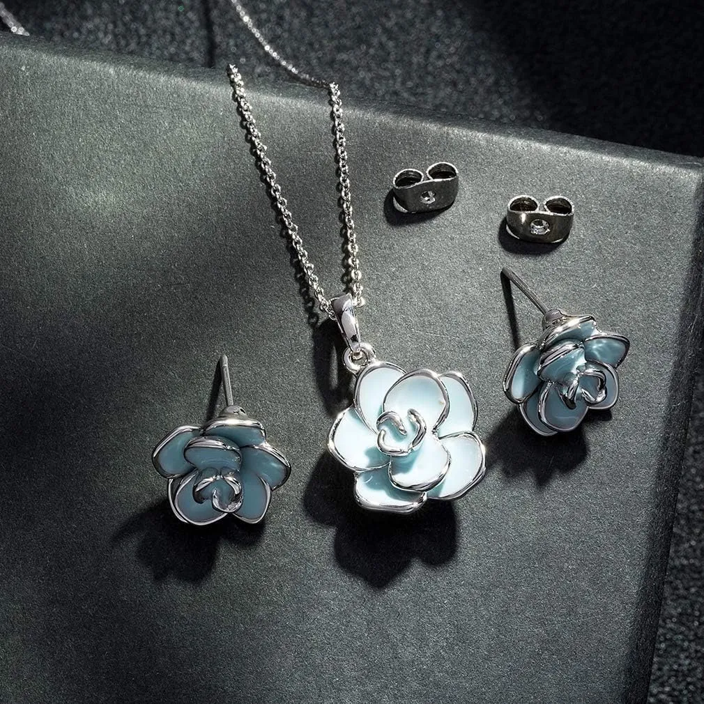 EVEVIC Rose Flower Necklace Earrings Set for Women 18K Gold Plated Hypoallergenic Jewelry Sets
