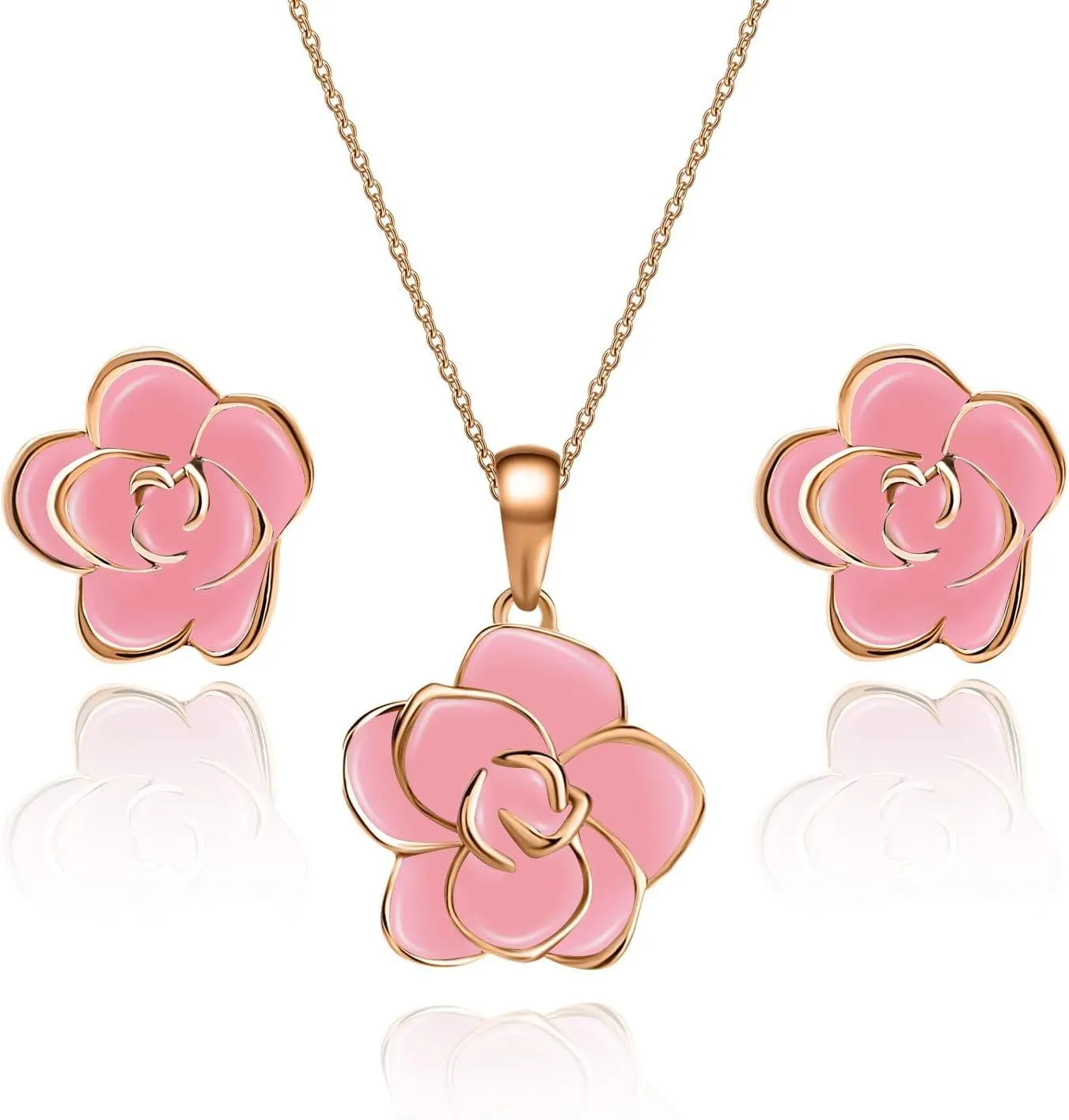EVEVIC Rose Flower Necklace Earrings Set for Women 18K Gold Plated Hypoallergenic Jewelry Sets