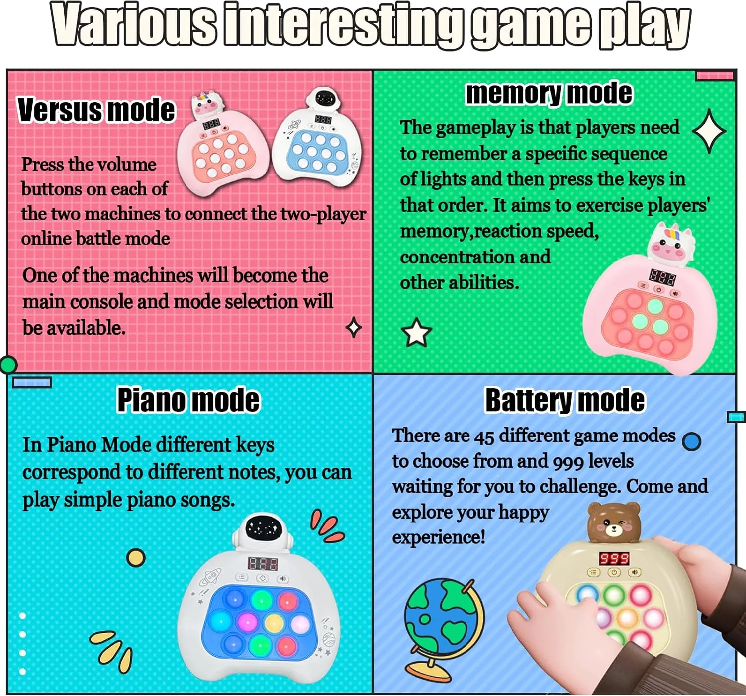 Fast Push Pop Fidget Toys for Kids, Handheld Puzzle Game with LED Screen & Multiplayer Mode, Sensory Toys for 3-12 Year Old Girls Boys, Fun Battle Gifts for Friends（Lion）