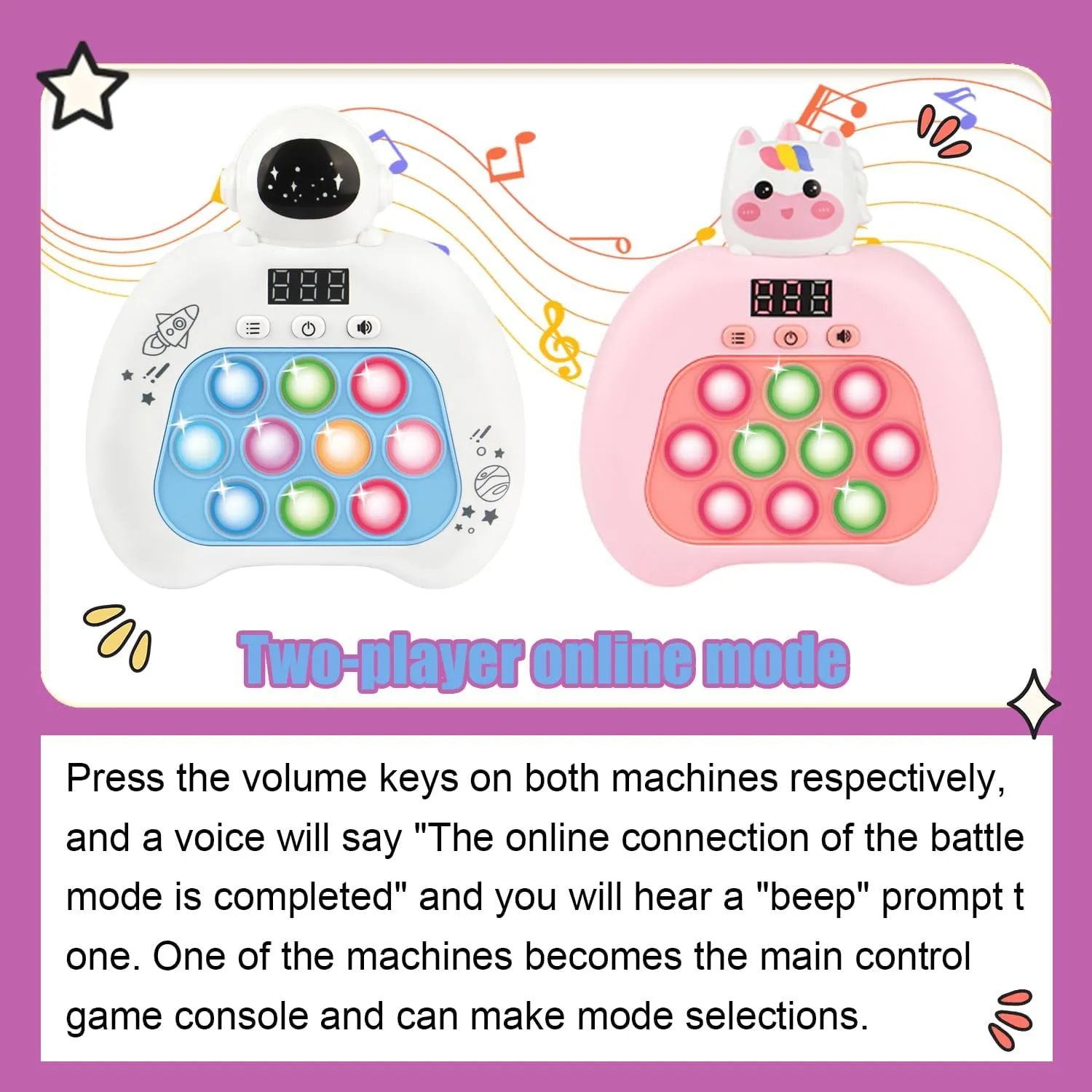 Fast Push Pop Fidget Toys for Kids, Handheld Puzzle Game with LED Screen & Multiplayer Mode, Sensory Toys for 3-12 Year Old Girls Boys, Fun Battle Gifts for Friends（Lion）