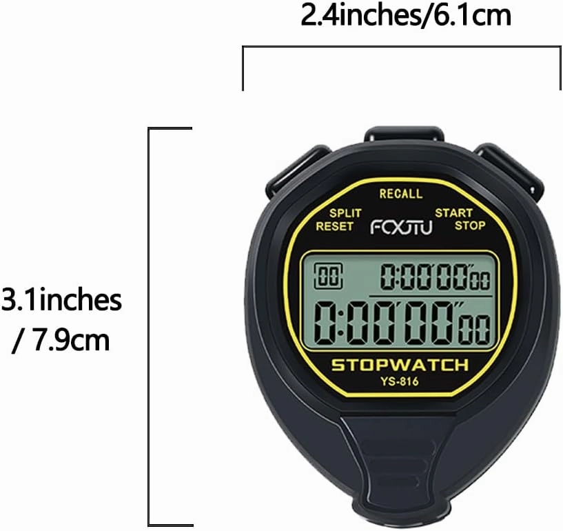 FCXJTU Digital Waterproof Stopwatch, 20Laps Split Memory Stopwatch, No Clock, No Calendar, No Alarm, Simple Silent Large Display Stop Watch for Sports Swimming Training Coaches Yellow