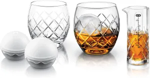 Final Touch On The Rock Glass with Ice Ball Mould & Measuring Jigger - Elevate Your Scotch, Whiskey & Bourbon Experience | Chilling Motion, Elegant Design (GS384)