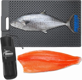 Fish Fillet Mat 14"x24", with Storage Bag, Portable Fish Cleaning & Cutting Board Grips Fish for Easy Filleting, Fish Mat for Scaling Fish (D：Small logo)