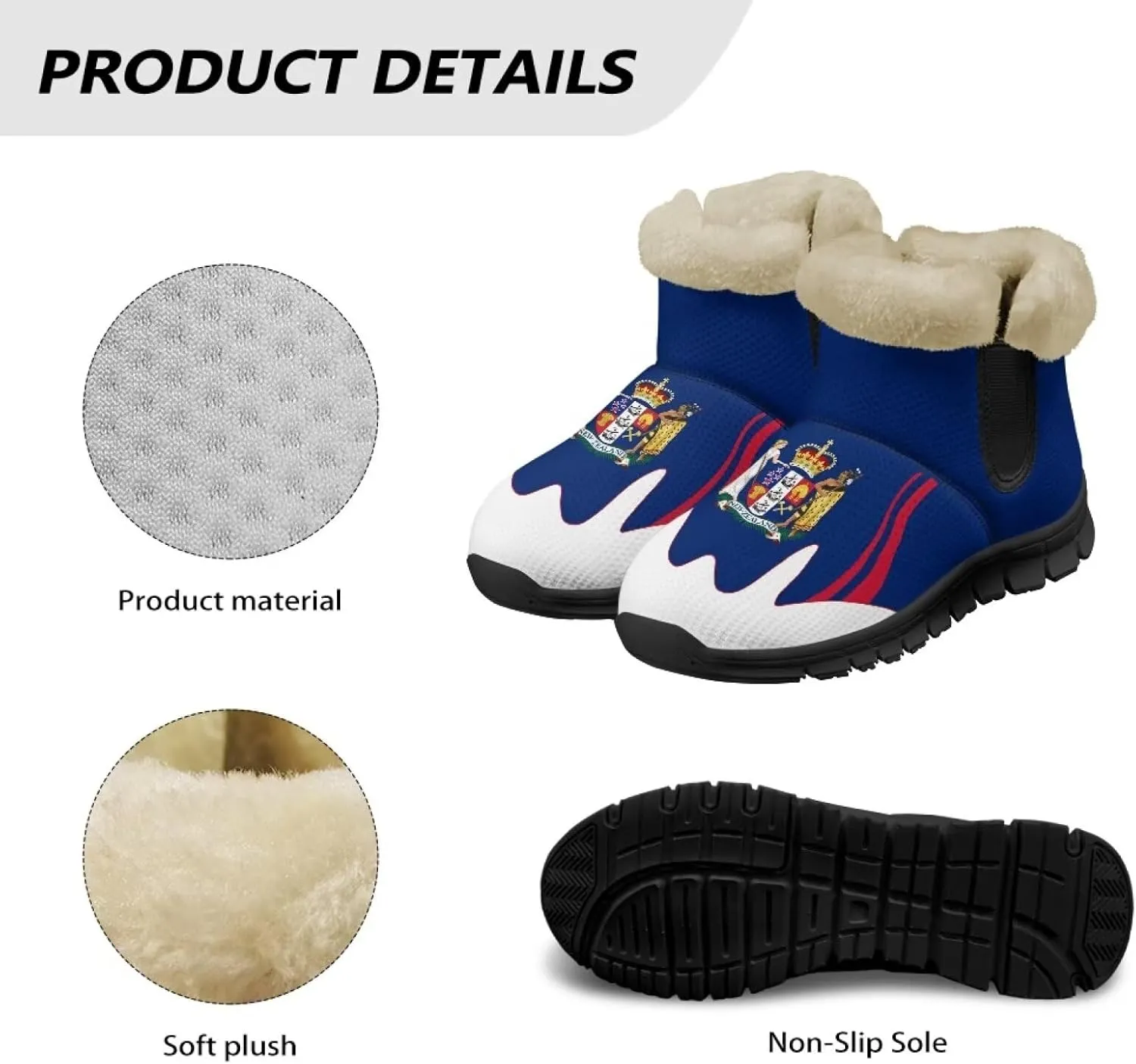 Flag Pattern Snow Boots Winter Shoes for Women Ankle Booties Warm Flannel Lining Slip on Anti-Slip Boots
