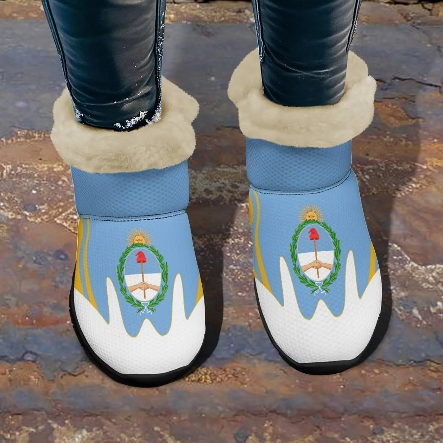 Flag Pattern Snow Boots Winter Shoes for Women Ankle Booties Warm Flannel Lining Slip on Anti-Slip Boots