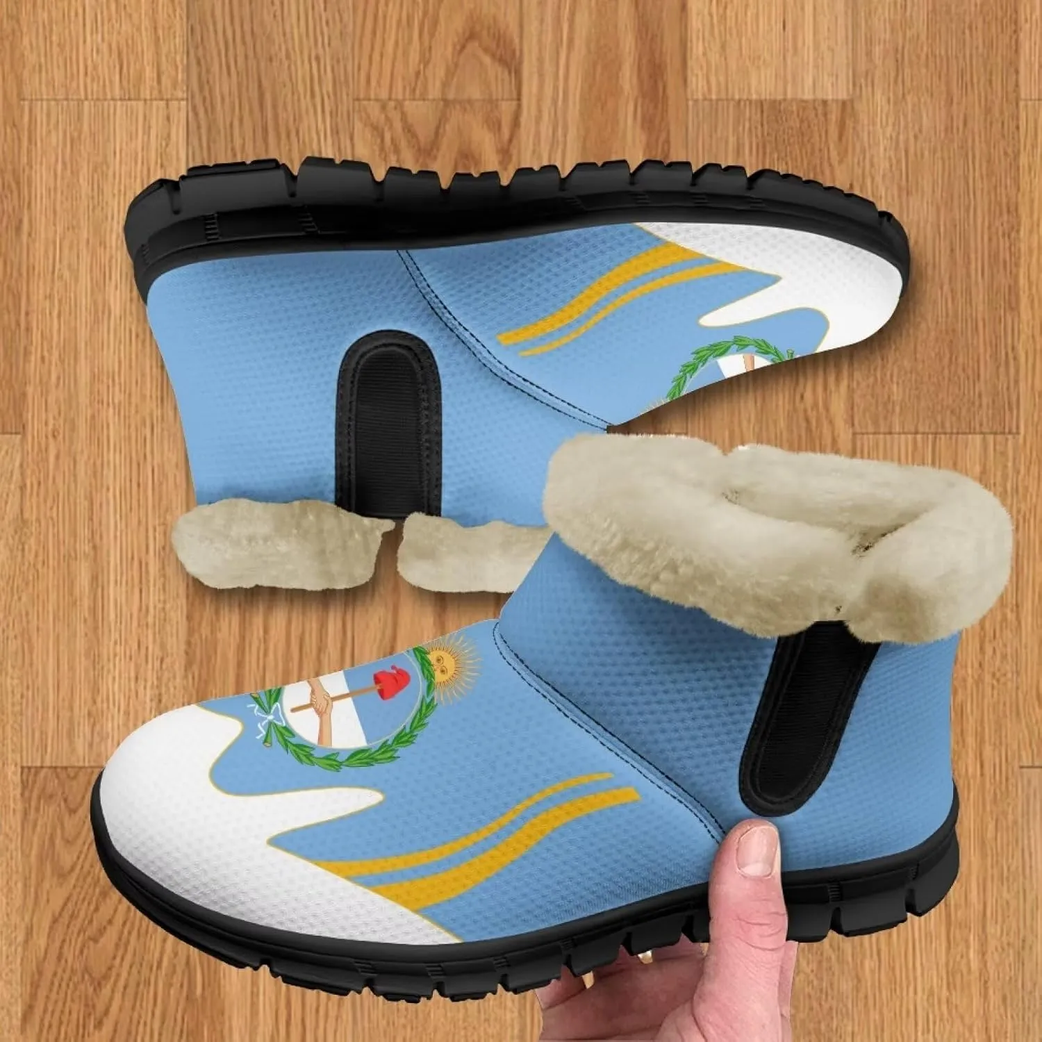 Flag Pattern Snow Boots Winter Shoes for Women Ankle Booties Warm Flannel Lining Slip on Anti-Slip Boots