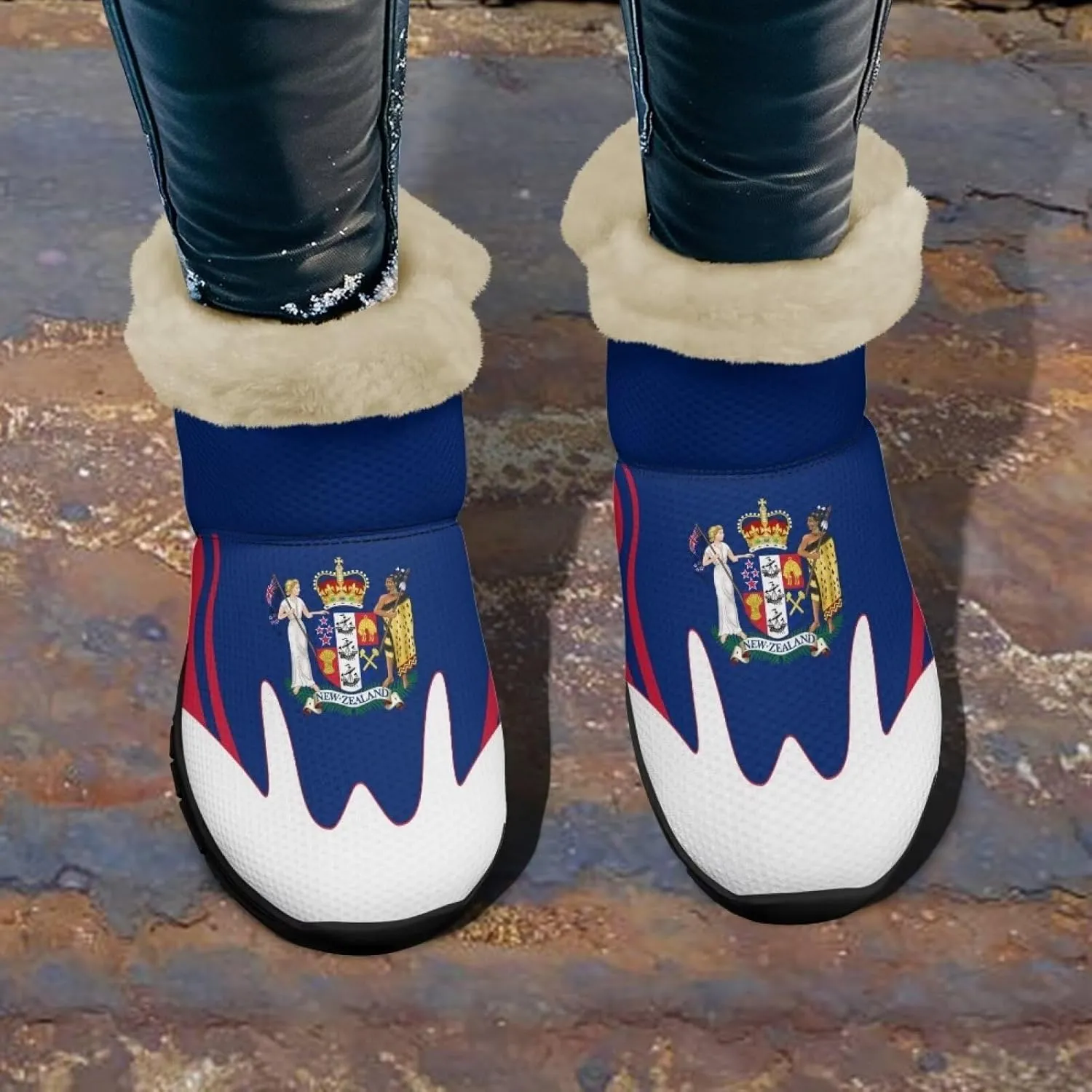 Flag Pattern Snow Boots Winter Shoes for Women Ankle Booties Warm Flannel Lining Slip on Anti-Slip Boots
