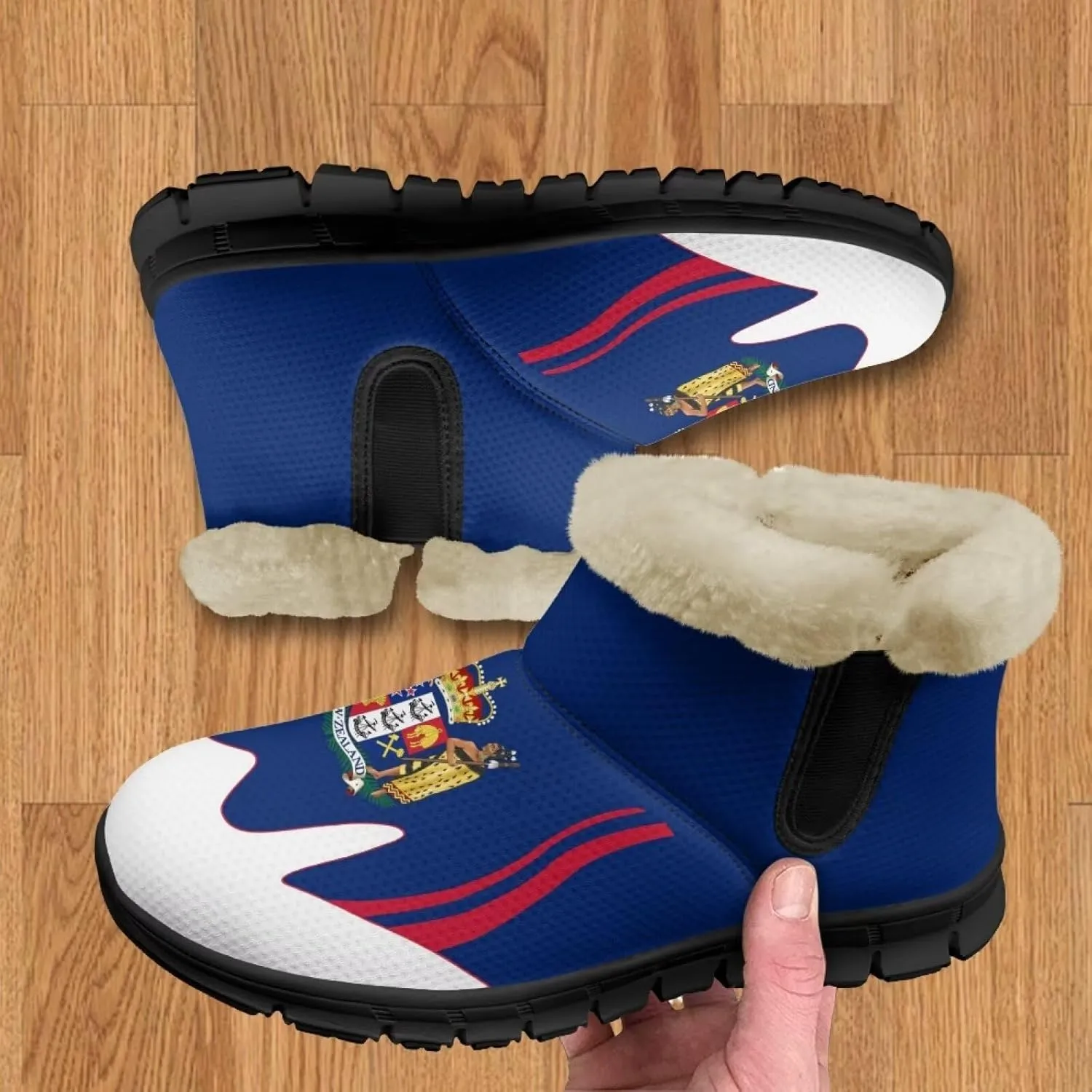 Flag Pattern Snow Boots Winter Shoes for Women Ankle Booties Warm Flannel Lining Slip on Anti-Slip Boots
