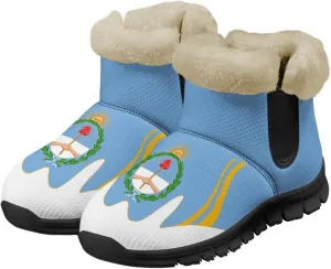 Flag Pattern Snow Boots Winter Shoes for Women Ankle Booties Warm Flannel Lining Slip on Anti-Slip Boots