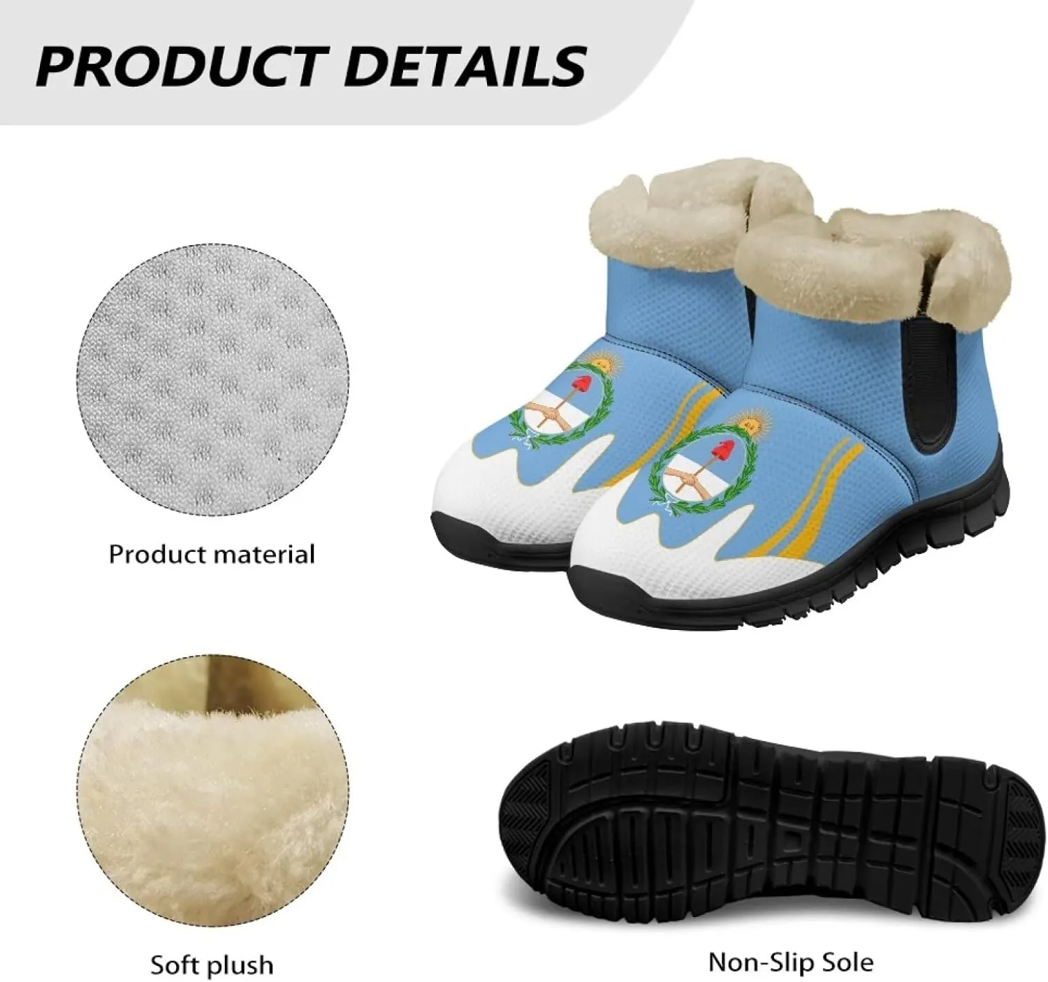 Flag Pattern Snow Boots Winter Shoes for Women Ankle Booties Warm Flannel Lining Slip on Anti-Slip Boots