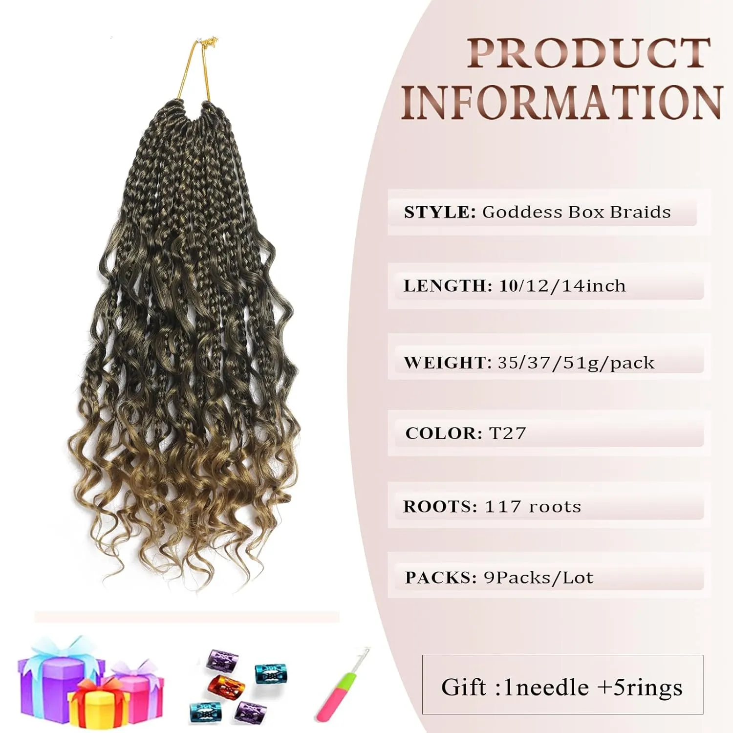 Flagship Goddess Box Braids Crochet Hair, 12 Inch 9 Packs Ombre Boho Crochet Box Braids with Curly Ends Crochet Hair for Black Women,Bohomian Pre looped Box Braids Crochet Hair Extension-T27