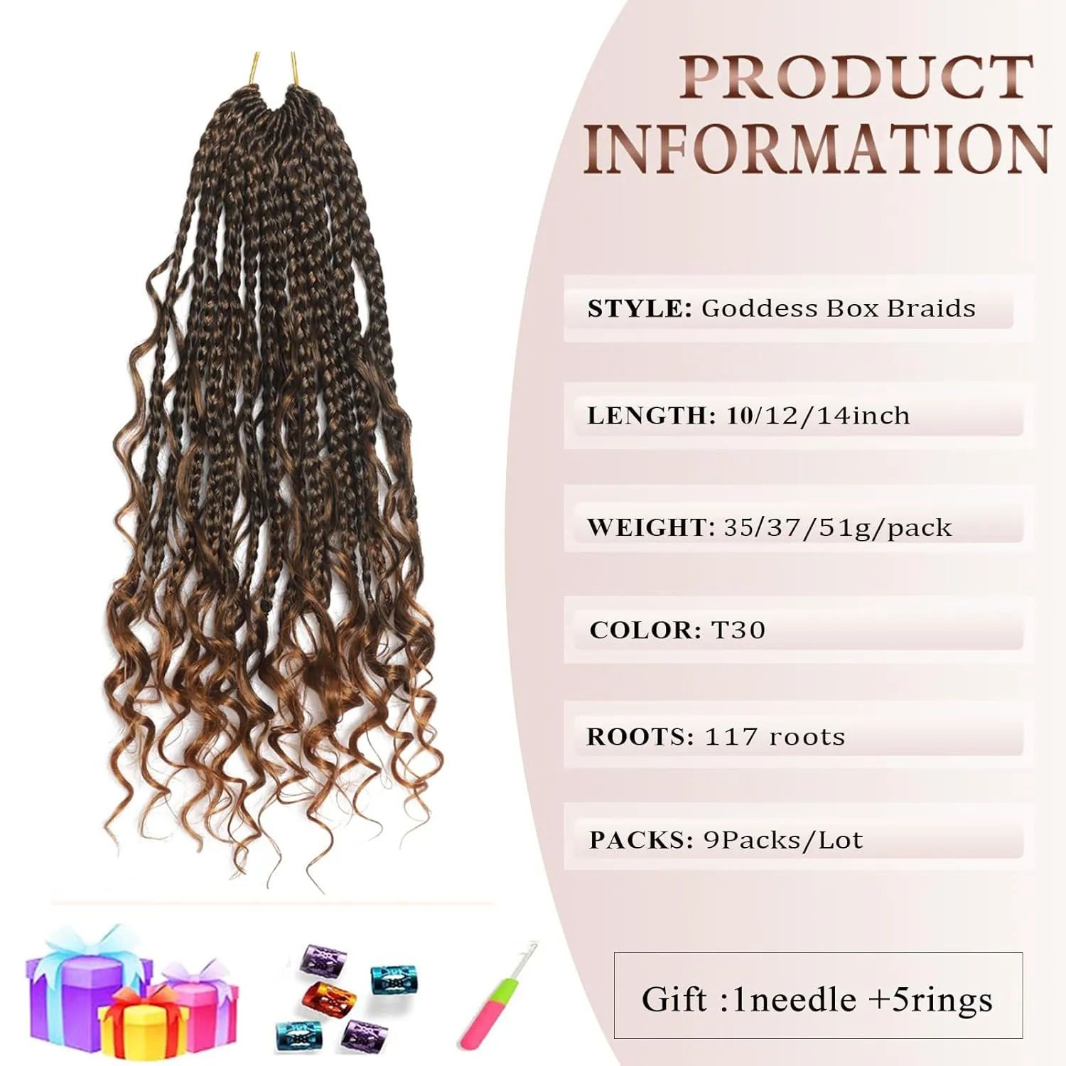 Flagship Goddess Box Braids Crochet Hair, 12 Inch Boho Braids for Black Women,9 Packs Boho Crochet Hair for Black Women,Bohomian Pre looped Hair Extension-T30