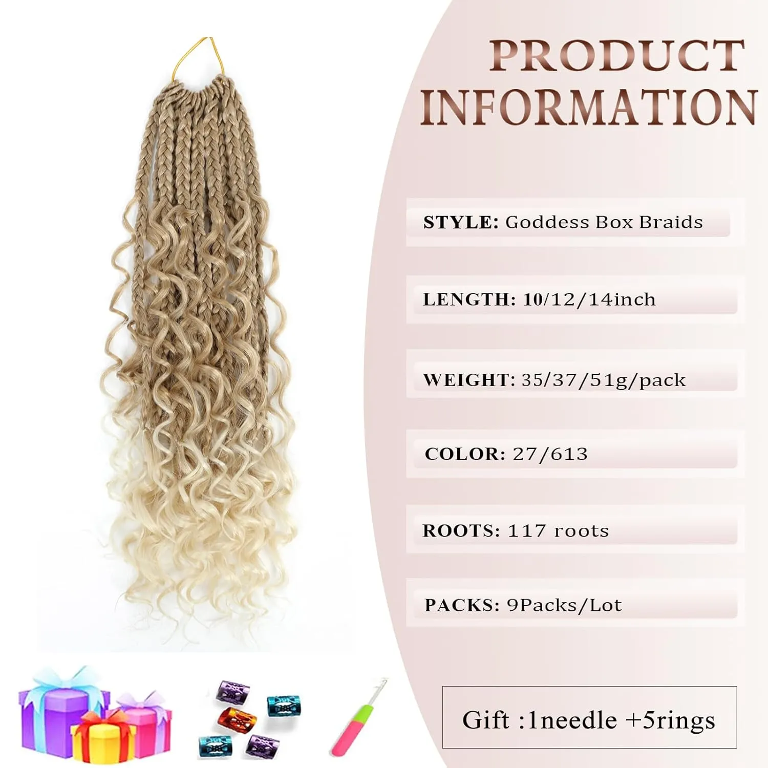 Flagship Ombre Blonde Goddess Box Braids Crochet Hair, 12 Inch 9 Packs Boho Crochet Box Braids with Curly Ends Crochet Hair for Black Women,Bohomian Pre looped Box Braids Crochet Hair Extension-27/613