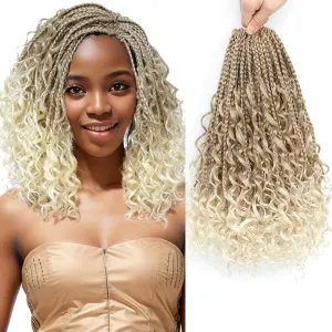 Flagship Ombre Blonde Goddess Box Braids Crochet Hair, 12 Inch 9 Packs Boho Crochet Box Braids with Curly Ends Crochet Hair for Black Women,Bohomian Pre looped Box Braids Crochet Hair Extension-27/613