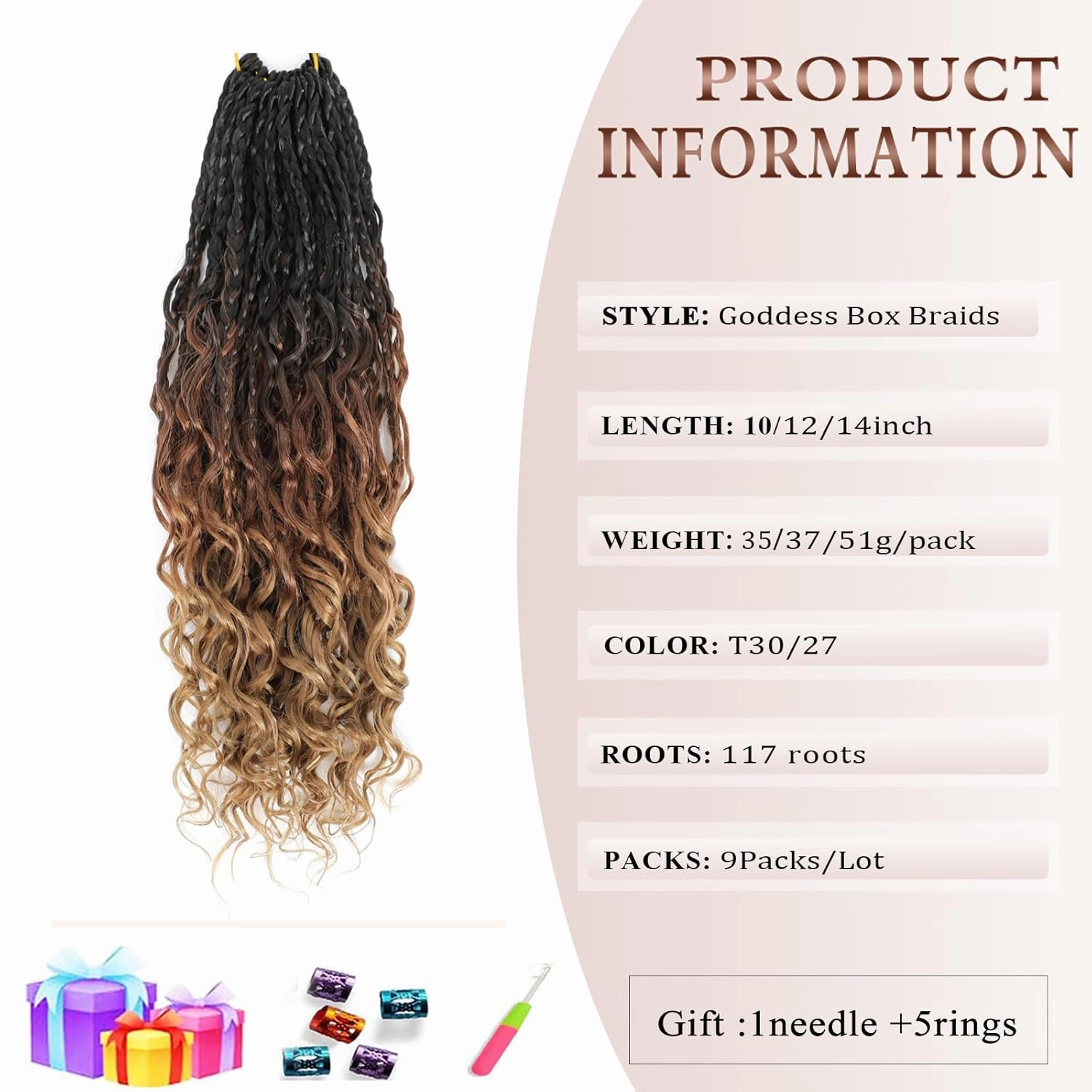 Flagship 10 Inch 9 Packs Boho Crochet Braids with Curly Ends Crochet Hair for Black Women,Short Ombre 3Tone Bohomian Curly Box Braids Crochet Hair Extensions-1B/30/27