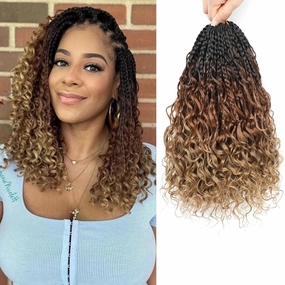 Flagship 10 Inch 9 Packs Boho Crochet Braids with Curly Ends Crochet Hair for Black Women,Short Ombre 3Tone Bohomian Curly Box Braids Crochet Hair Extensions-1B/30/27