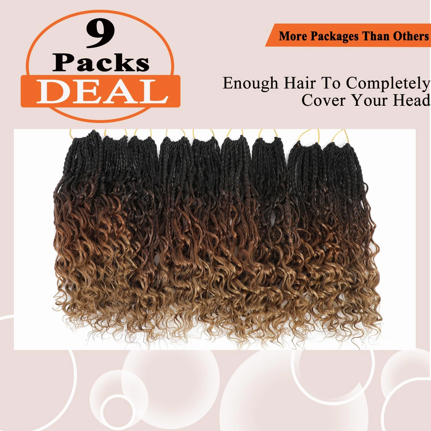 Flagship 10 Inch 9 Packs Boho Crochet Braids with Curly Ends Crochet Hair for Black Women,Short Ombre 3Tone Bohomian Curly Box Braids Crochet Hair Extensions-1B/30/27