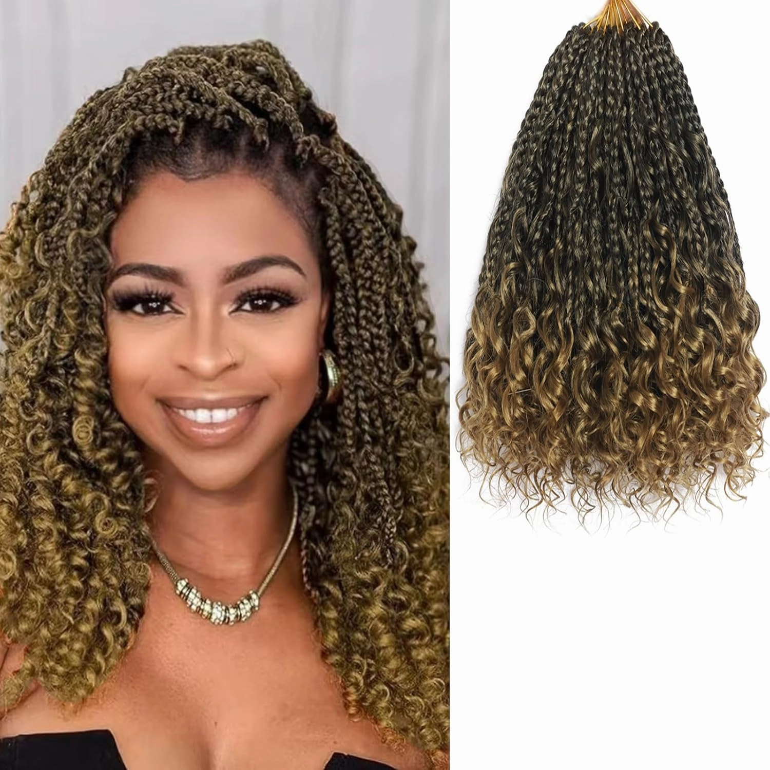 Flagship 10 Inch 9 Packs Boho Crochet Braids with Curly Ends Crochet Hair for Black Women,Short Ombre Bohomian Curly Box Braids Crochet Hair Extensions for Braids-T27