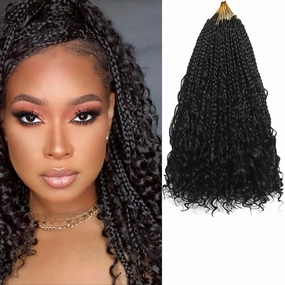 Flagship 9 Packs Goddess Box Braids Crochet Hair for Black Women - 10 Inch Pre-looped With Curly Ends, Bohemian Hippie Style - Synthetic 1B