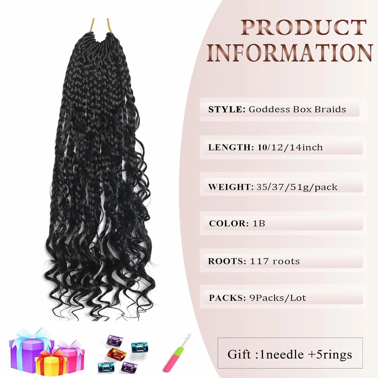 Flagship 9 Packs Goddess Box Braids Crochet Hair for Black Women - 10 Inch Pre-looped With Curly Ends, Bohemian Hippie Style - Synthetic 1B