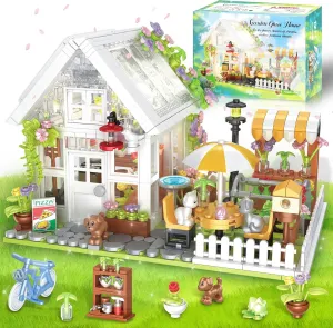 Flower House Building Set, Greenhouse Building Block Set with LED Lights, DIY Greenhouse KIt-Ideal Gifts for Kids and Adults-Plant and Animal Lovers, 1188PCS