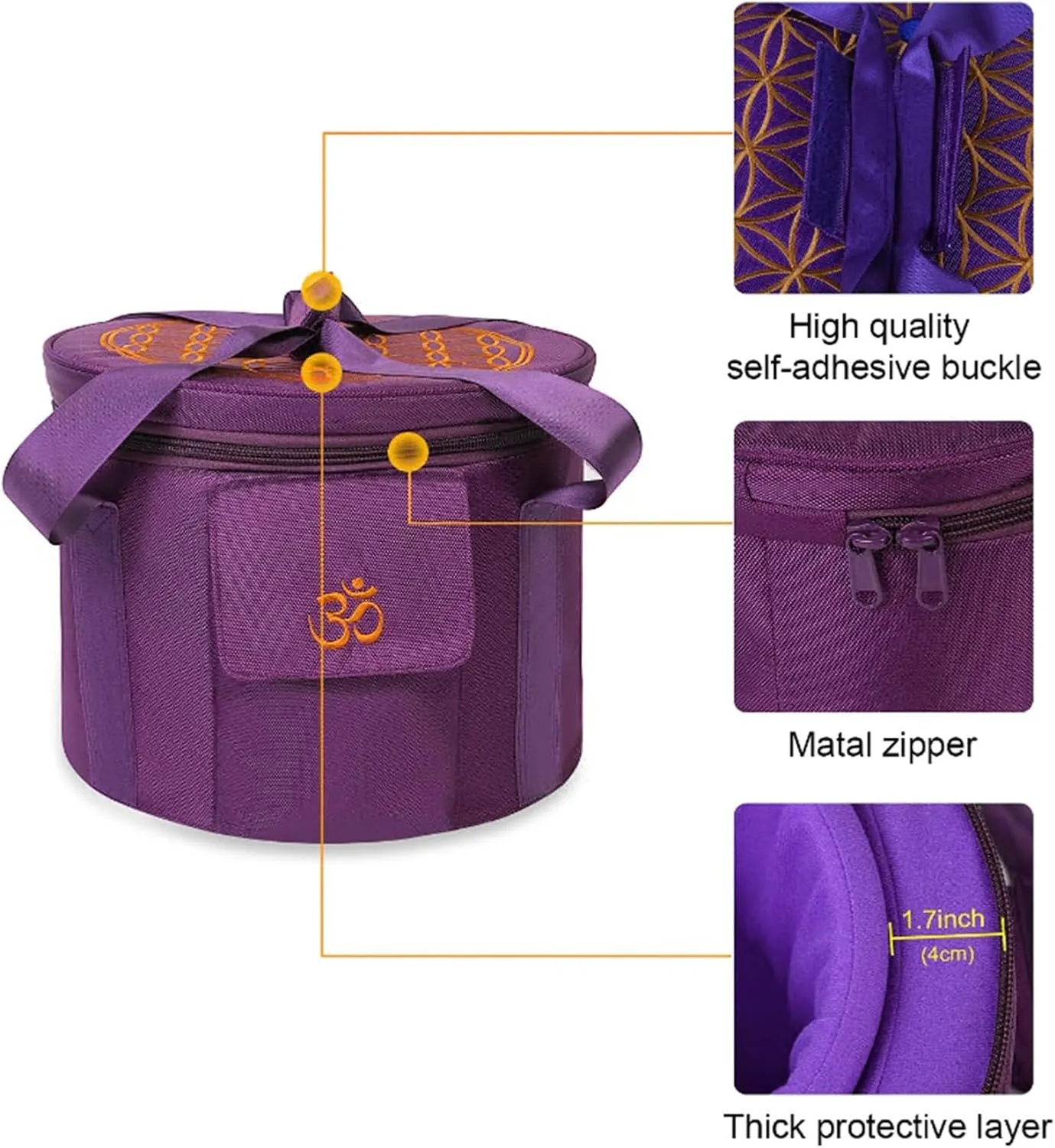 FMTY 12inch Carrying Bag for crystal singing bowl for Meditation, Yoga, Spiritual Healing travel bag for Crystal sound healing bowl… (12Inch, Purple)