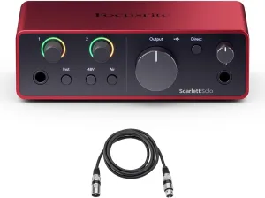 Focusrite Scarlett Solo 4th Gen USB Interface with Software Suite, Bundle with H&A 10' XLR Microphone Cable