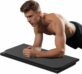 Folding Yoga Mat for Men, 1.0" Thick Yoga Kneeling Pad & 13"x24" POE Push Up Mat, Non-Slip Gym Exercise Mat, Portable Foldable Fitness Cushion for Home, Travel, Kids (Black)