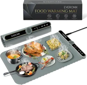 Food Warming Mat – 8s Rapid Full-Surface Heating, 9-Level Temp Control – Rollable & Portable Food Warmer with Child Lock & Auto Shut-Off – Electric Warming Tray for Buffets, Home & Parties by EVERONIX