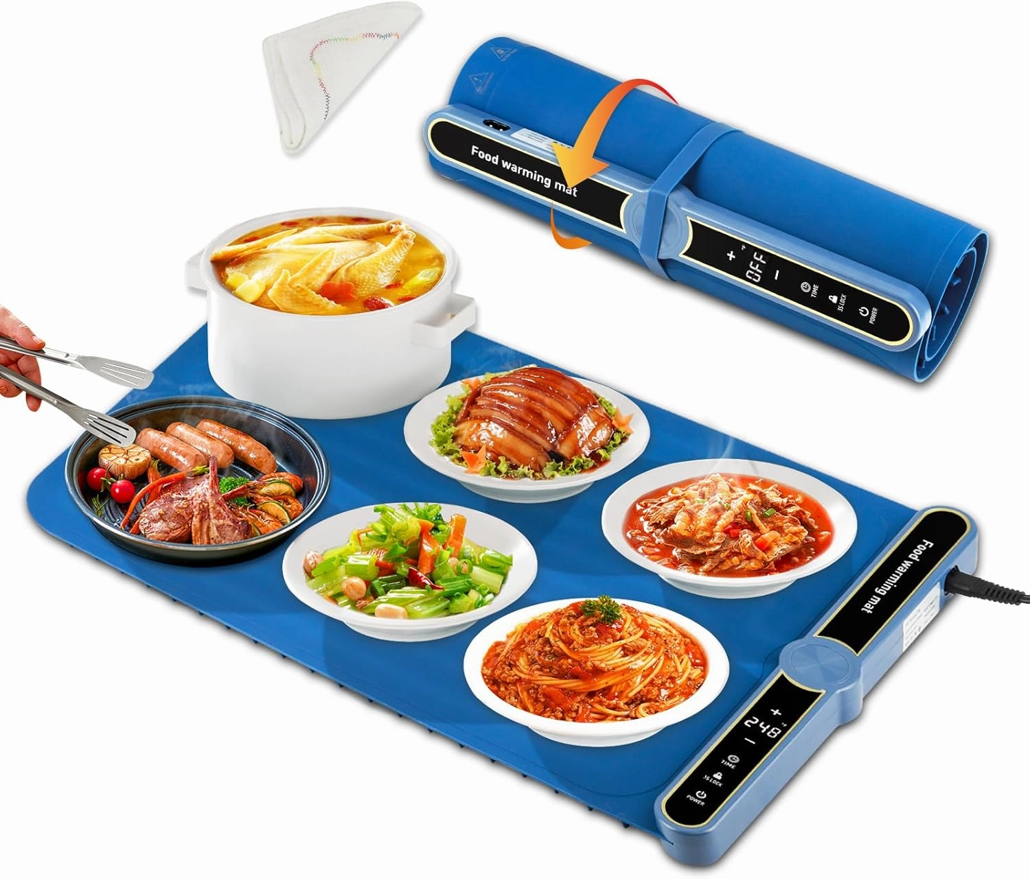 Food Warming Mat, Electric Warming Tray with 9 Temperature Settings and 6 Hours Timer, Full Surface Food Grade Silicone Food Warmer, Premium Rollable & Portable Warming Mat, for Gatherings, Parties