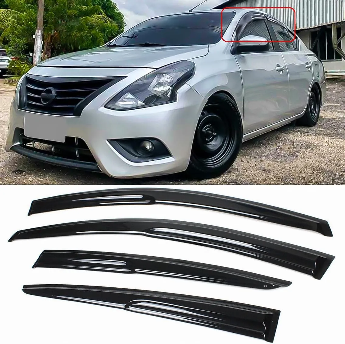for 2012-2019 Nissan Versa JDM 3D Wavy Mugen Style Window Visor RAIN Guard Vent