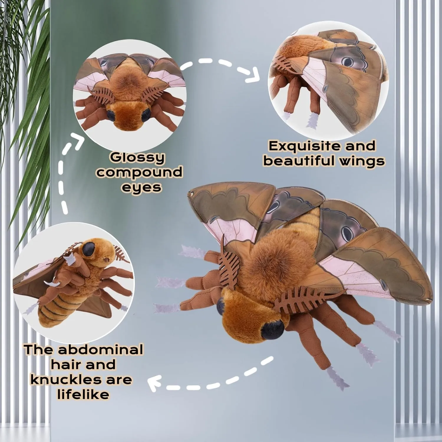 FRANKIEZHOU Simulation Ginkgo Moth Plush Animal - Brown 25 Inch,Ginkgo Moth Plush Toy, Soft Moth Stuffed Toy for Kids,Home Decor, Cuddle Toy
