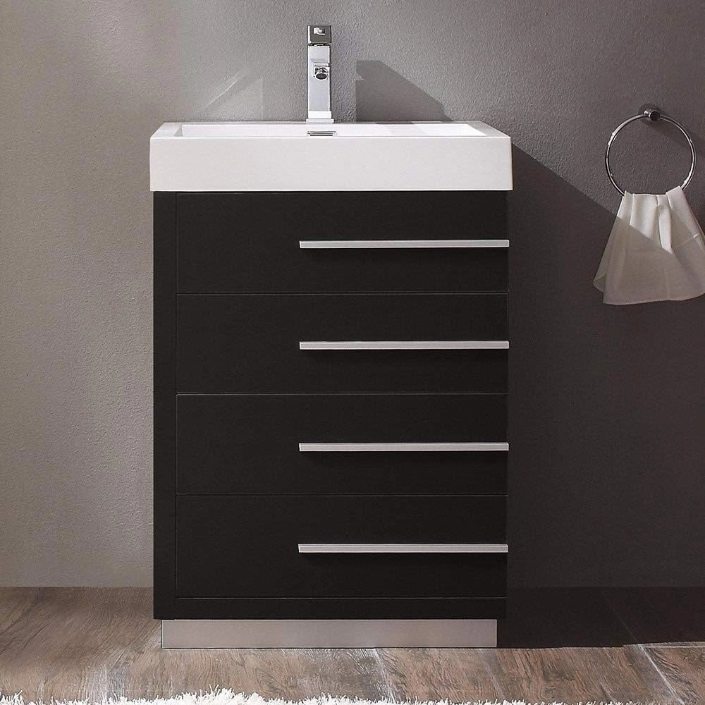 Fresca Livello 24 Inch Freestanding White Modern Bathroom Vanity with White Integrated Acrylic Sink - Solid Wood Base with 4 Soft Closing Drawers - Faucet Not Included