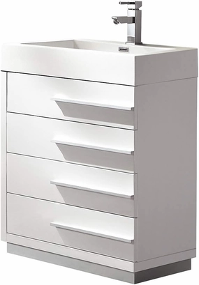Fresca Livello 24 Inch Freestanding White Modern Bathroom Vanity with White Integrated Acrylic Sink - Solid Wood Base with 4 Soft Closing Drawers - Faucet Not Included