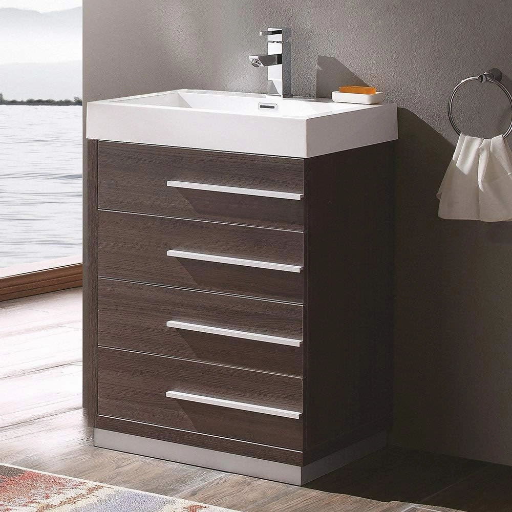 Fresca Livello 24 Inch Freestanding White Modern Bathroom Vanity with White Integrated Acrylic Sink - Solid Wood Base with 4 Soft Closing Drawers - Faucet Not Included
