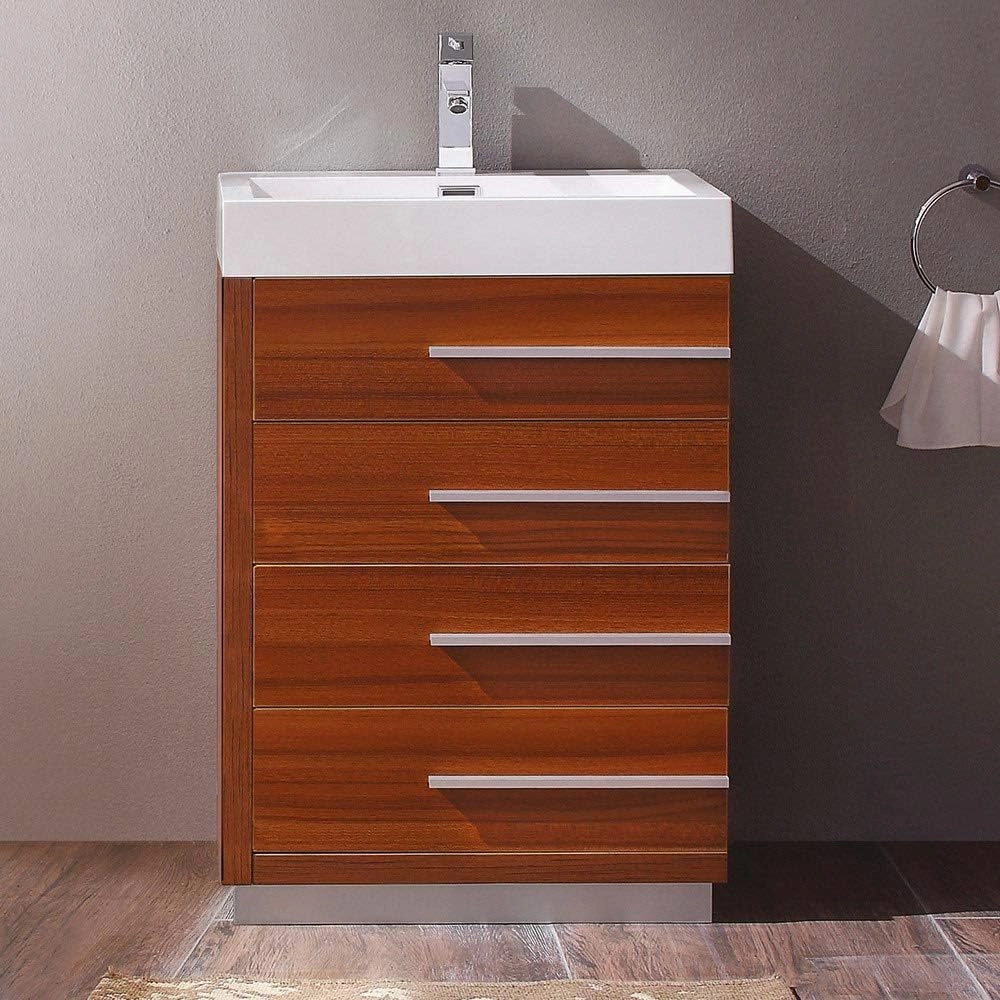 Fresca Livello 24 Inch Freestanding White Modern Bathroom Vanity with White Integrated Acrylic Sink - Solid Wood Base with 4 Soft Closing Drawers - Faucet Not Included