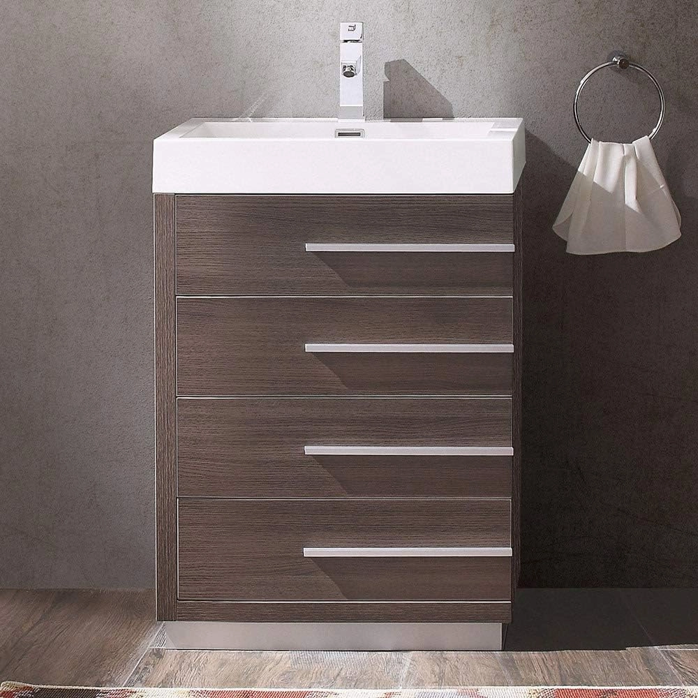 Fresca Livello 24 Inch Freestanding White Modern Bathroom Vanity with White Integrated Acrylic Sink - Solid Wood Base with 4 Soft Closing Drawers - Faucet Not Included