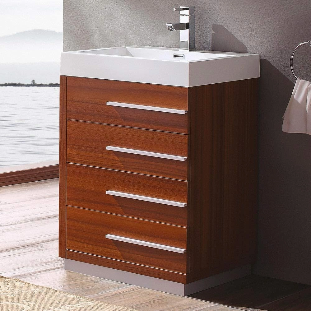 Fresca Livello 24 Inch Freestanding White Modern Bathroom Vanity with White Integrated Acrylic Sink - Solid Wood Base with 4 Soft Closing Drawers - Faucet Not Included