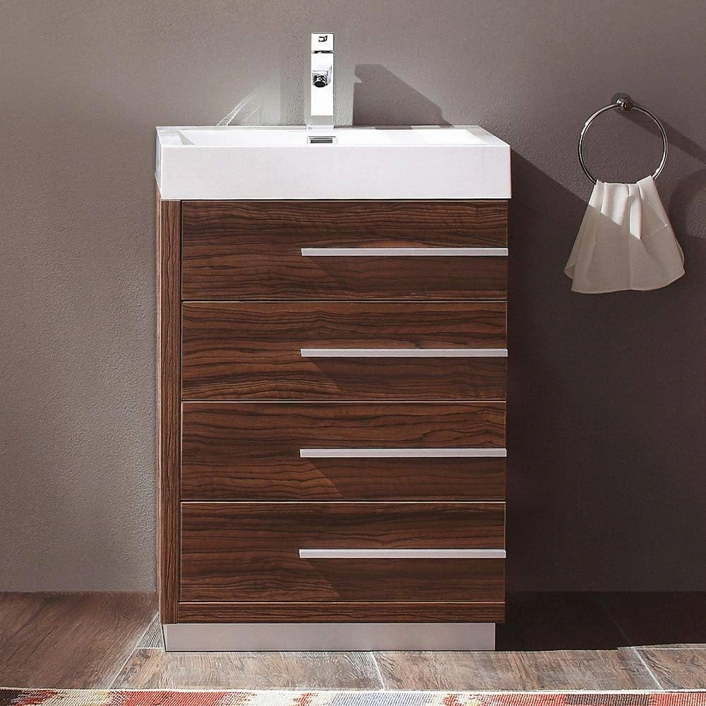 Fresca Livello 24 Inch Freestanding White Modern Bathroom Vanity with White Integrated Acrylic Sink - Solid Wood Base with 4 Soft Closing Drawers - Faucet Not Included