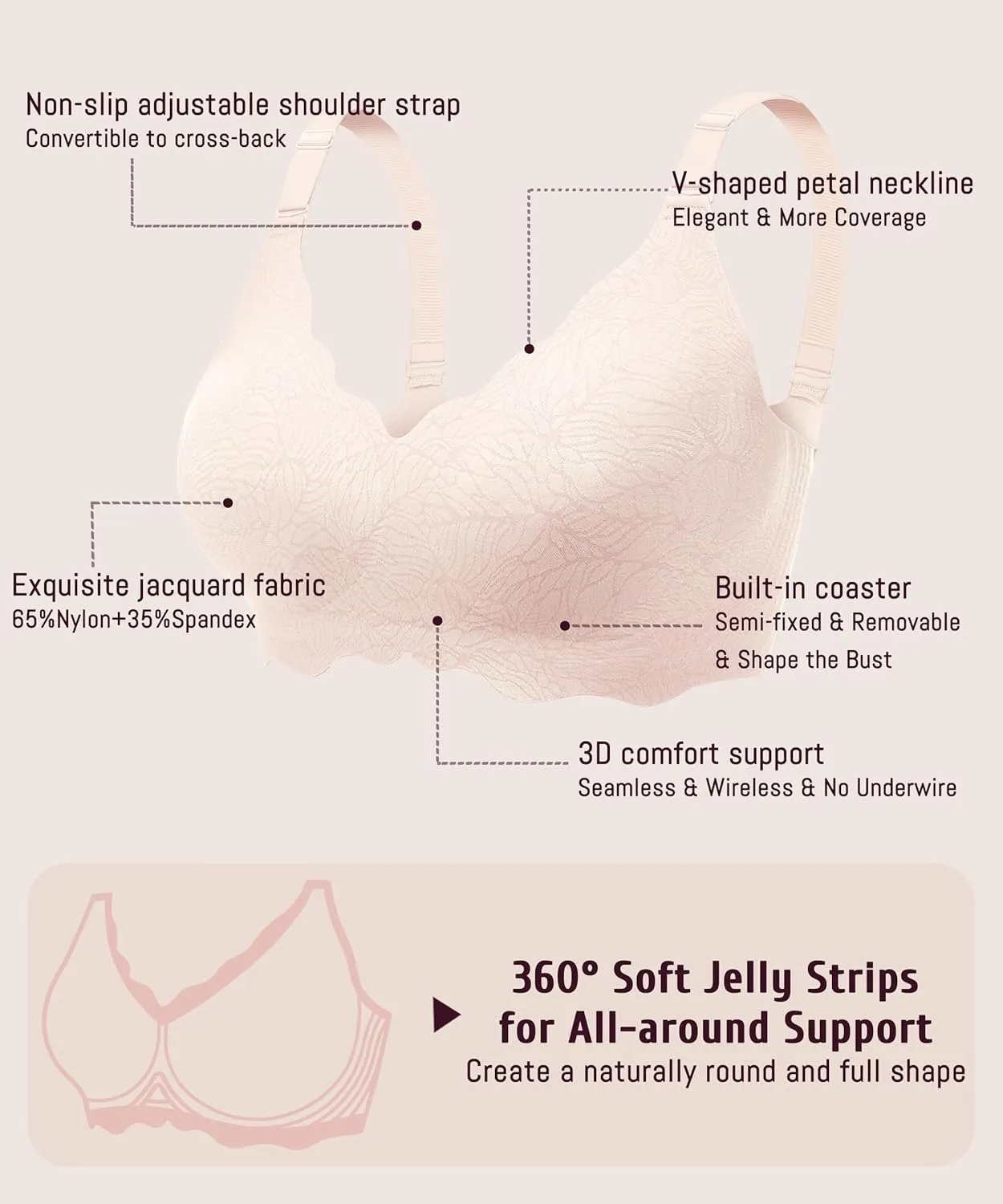 Gailife Scalloped Womens Bras No Underwire Wireless Seamless Bra Push Up Bralette Full Coverage Comfort Raceback Everyday Bra