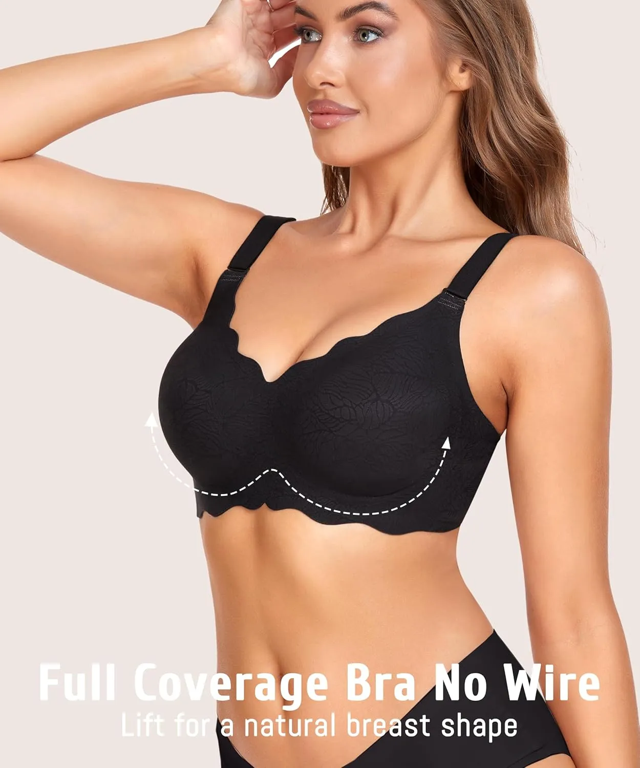 Gailife Scalloped Womens Bras No Underwire Wireless Seamless Bra Push Up Bralette Full Coverage Comfort Raceback Everyday Bra