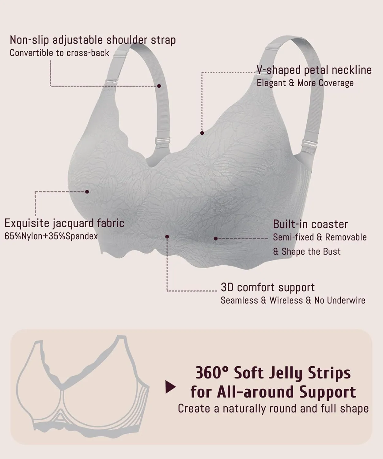 Gailife Scalloped Womens Bras No Underwire Wireless Seamless Bra Push Up Bralette Full Coverage Comfort Raceback Everyday Bra