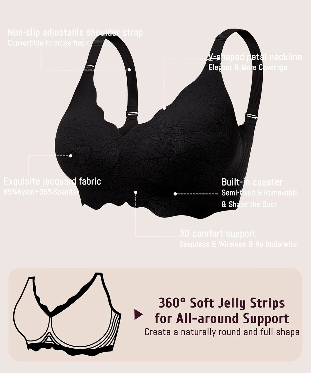 Gailife Scalloped Womens Bras No Underwire Wireless Seamless Bra Push Up Bralette Full Coverage Comfort Raceback Everyday Bra