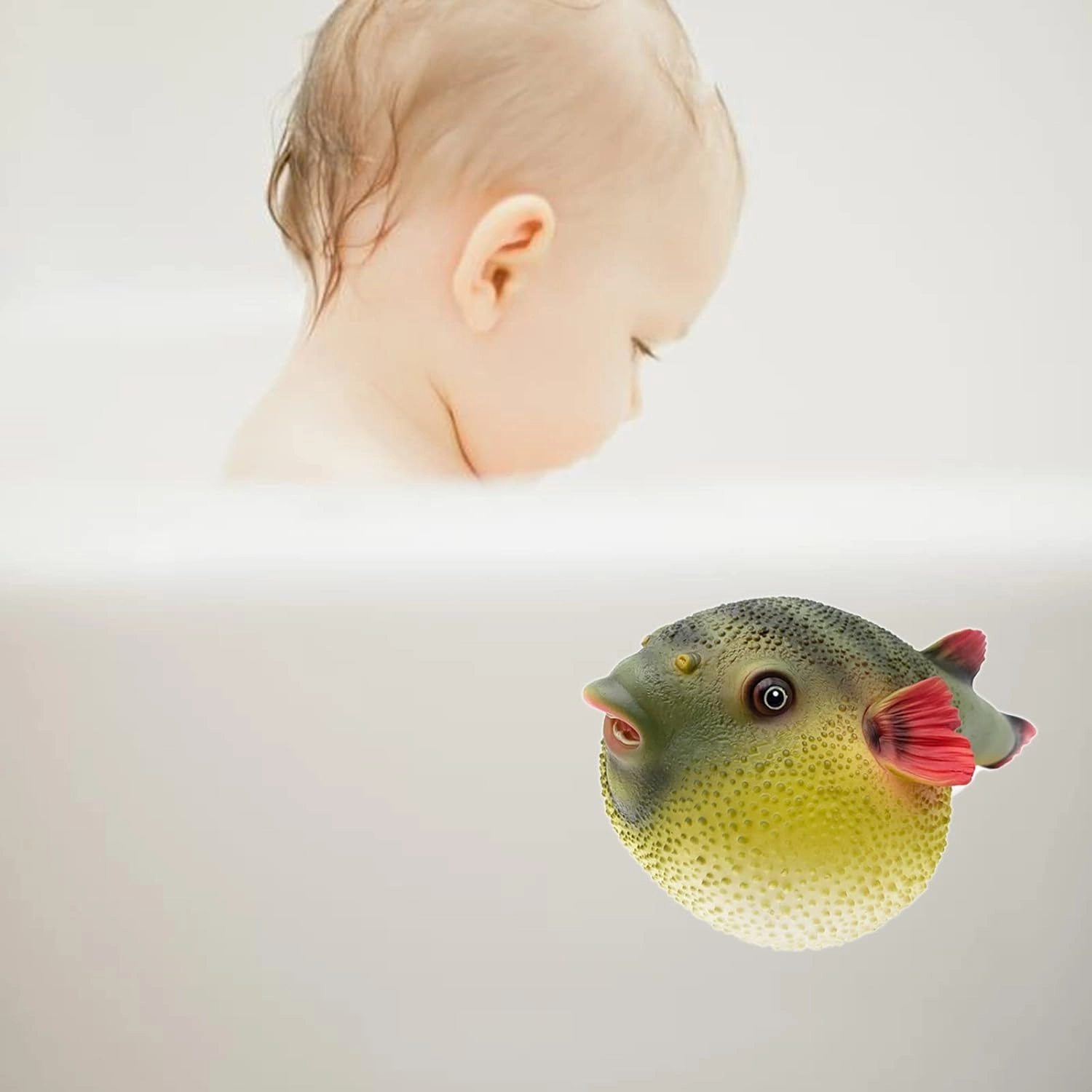 Gemini&Genius Sea Animal Pufferfish Action Figure Soft Rubber Swim Bath Toy, Realistic Ocean Fish Blowfish Toy, Educational and Role Play Toys for Kids and Collectors (Puffer Fish)