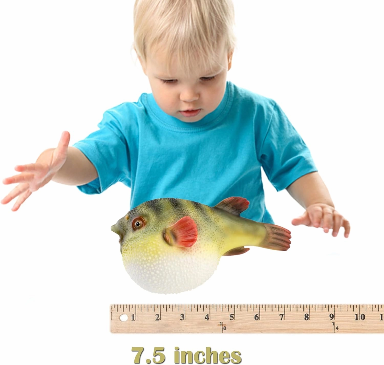 Gemini&Genius Sea Animal Pufferfish Action Figure Soft Rubber Swim Bath Toy, Realistic Ocean Fish Blowfish Toy, Educational and Role Play Toys for Kids and Collectors (Puffer Fish)