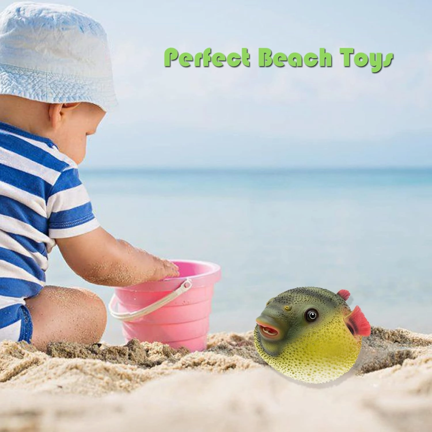 Gemini&Genius Sea Animal Pufferfish Action Figure Soft Rubber Swim Bath Toy, Realistic Ocean Fish Blowfish Toy, Educational and Role Play Toys for Kids and Collectors (Puffer Fish)