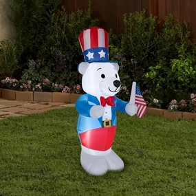 Gemmy 4' White Fourth of July Bear Spring Inflatable